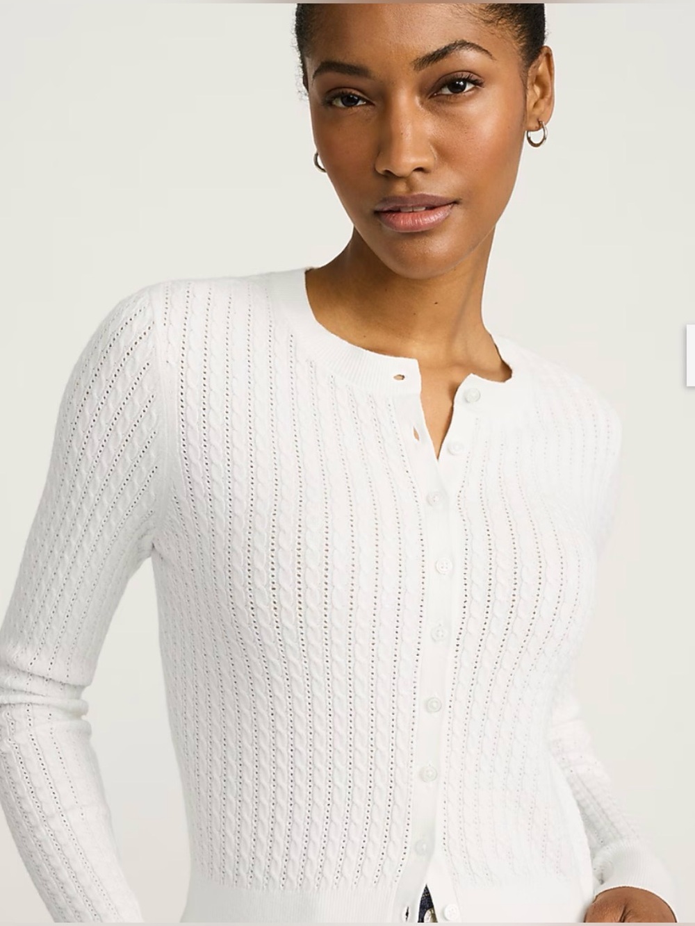 Express Airy Soft Cable Knit Crew Neck Cardigan Sweater White Size Medium M